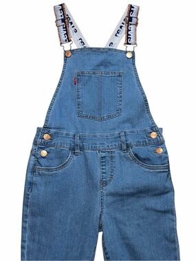 Levi’s Kids Denim Overalls Girls Size 12 Blue Stretch Bootcut Logo Strap